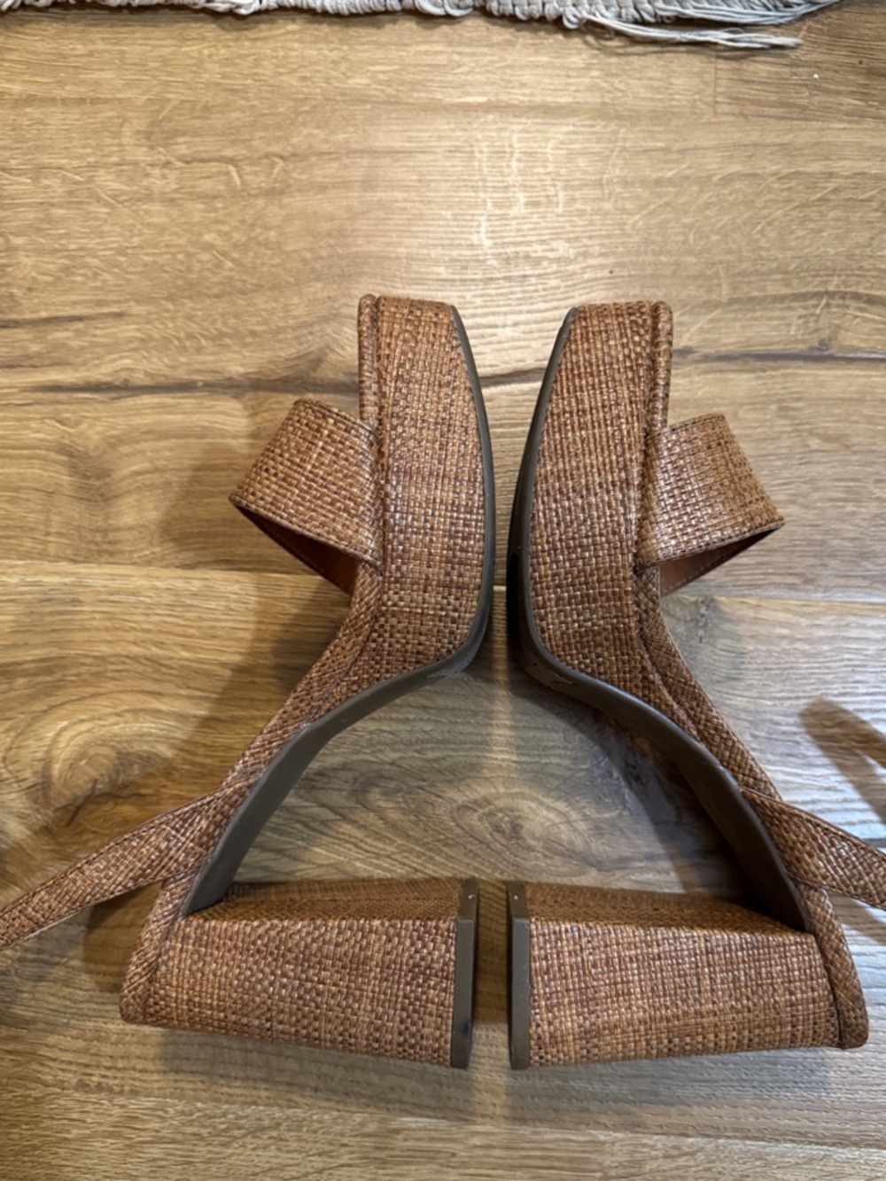 Marc Fisher Tan Woven Platform Sandals with Ankle Strap - Picture 4 of 7